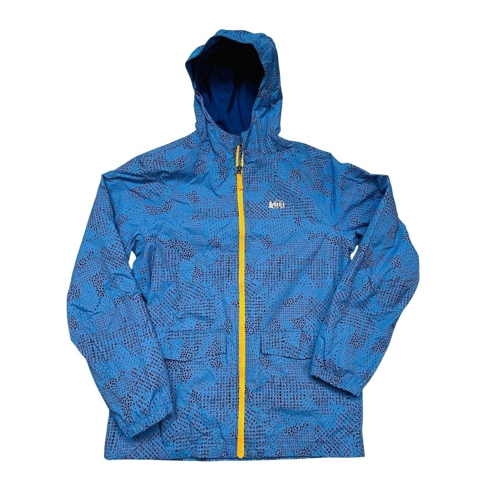 REI Co-op Windbreaker Blue Abstract Print Hooded Jacket Boys Large 14-16